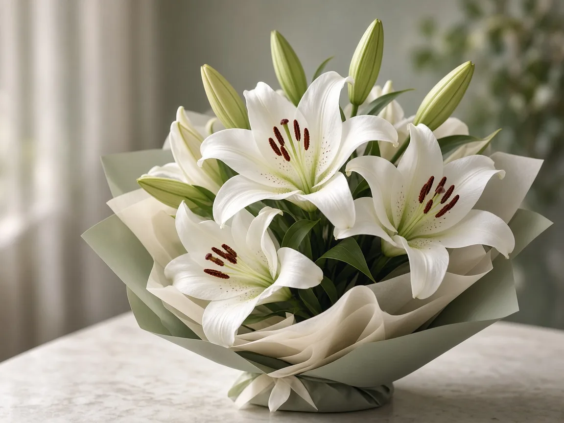 Tall white oriental lily bouquet, elegant florist arrangement