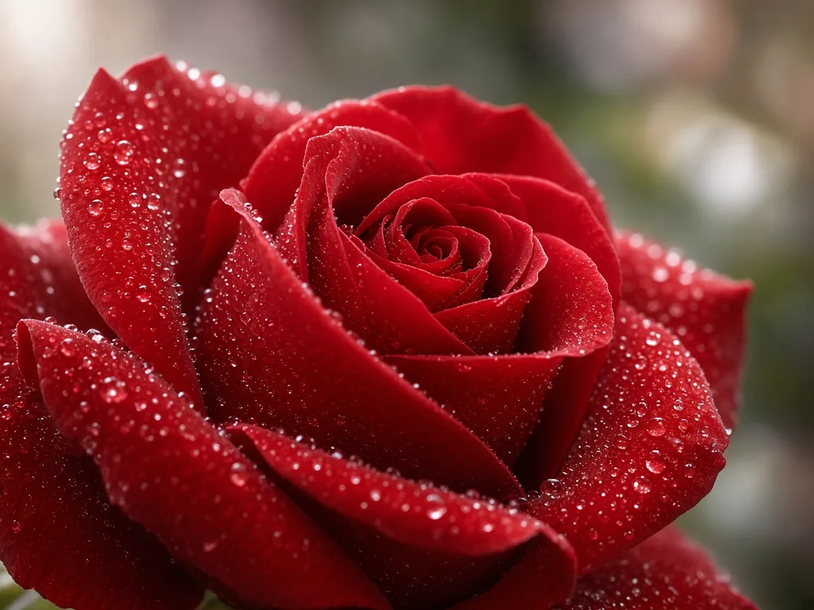 Close-up of a classic red rose bloom with soft natural light