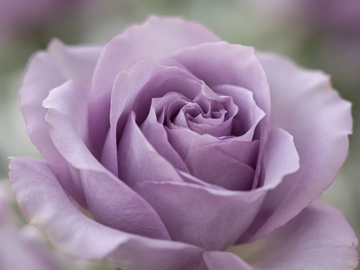 Close-up of a lavender purple rose bloom in soft natural light