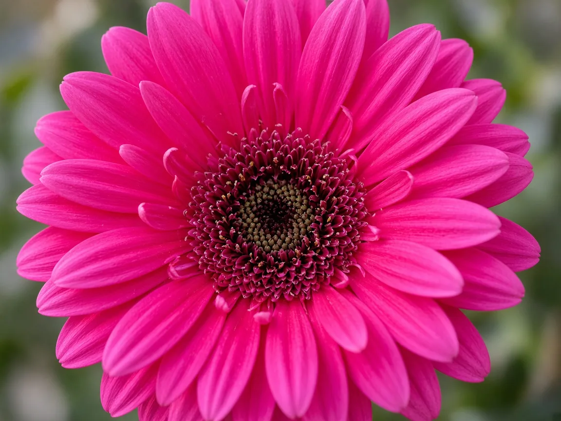Close-up of a hot pink fuchsia gerbera daisy with vivid magenta-pink petals and a darker disk