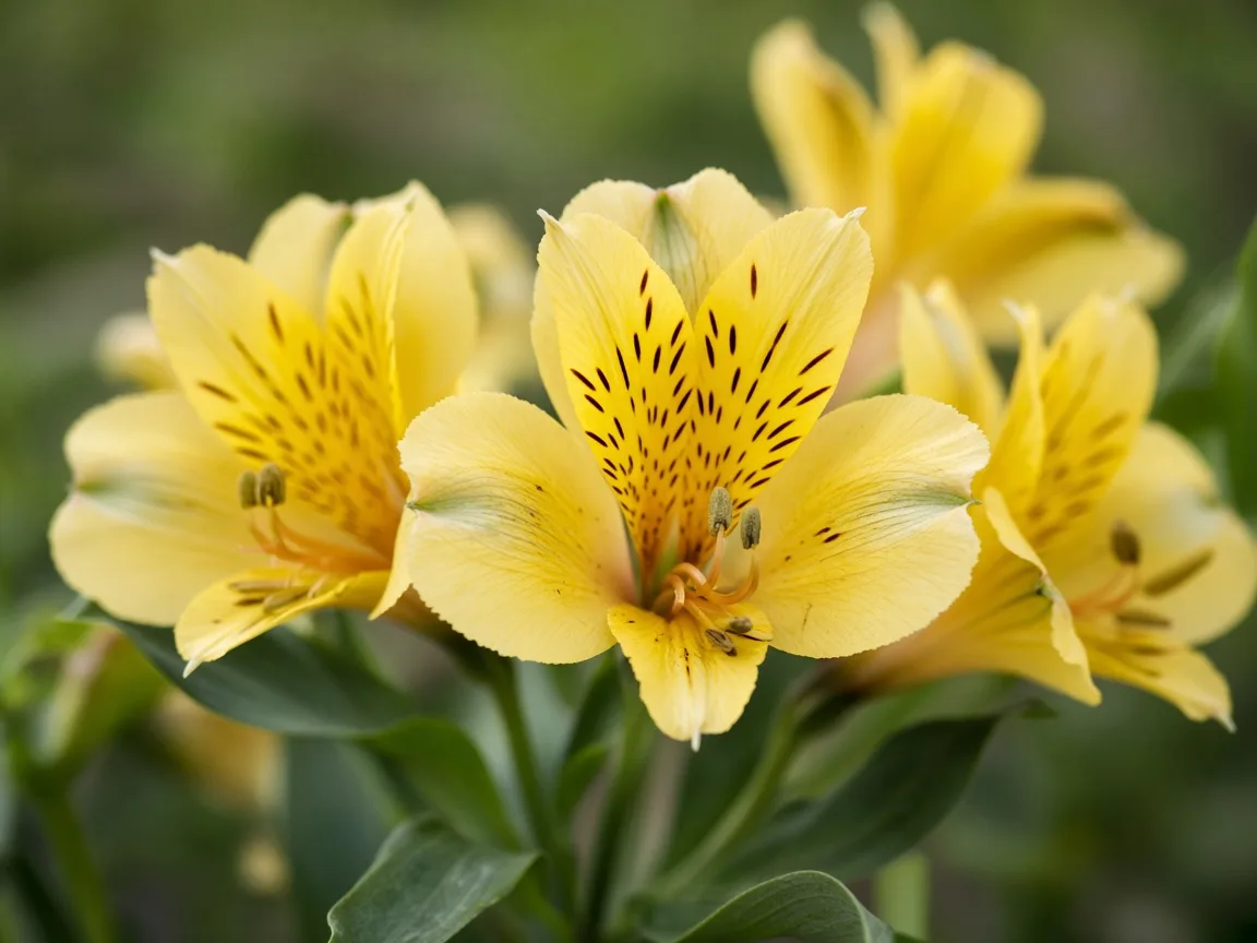 Close-up of yellow Alstroemeria with speckled yellow petals