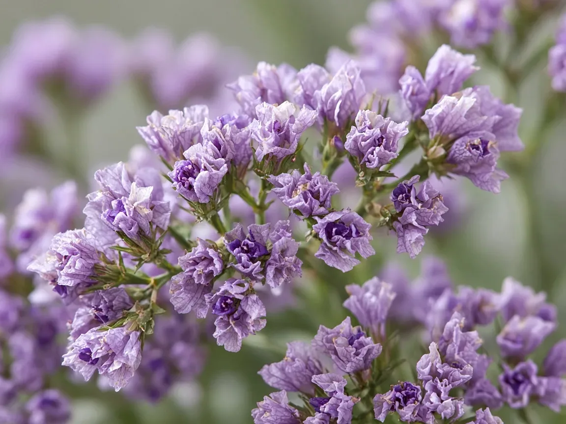 Close-up of purple statice with tiny papery violet-mauve florets