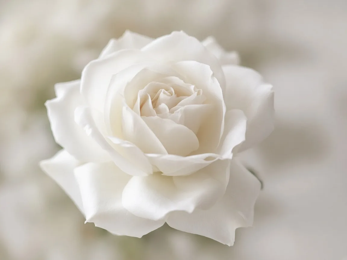 Close-up of a classic ivory white rose bloom with soft natural light