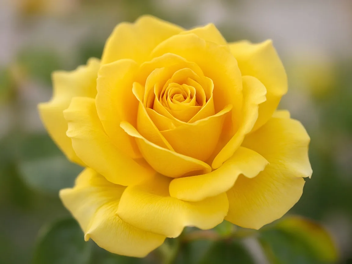 Close-up of a bright yellow rose with velvety petals