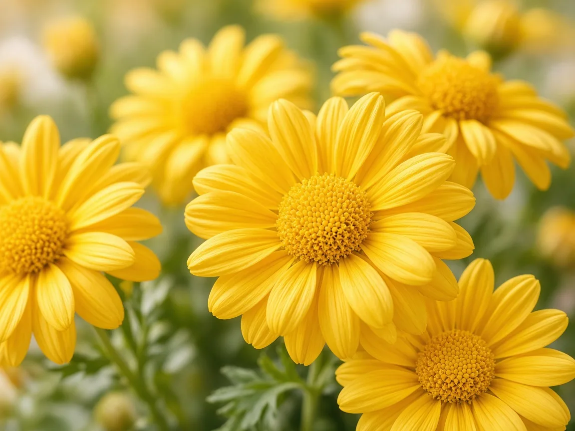 Close-up of bright yellow daisy blooms with golden petals
