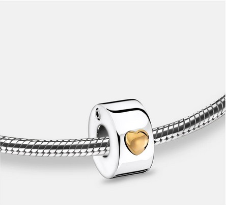 Breloque : Coeur lumineux - Plaqué Rhodium Or Vermeil Deux Tons