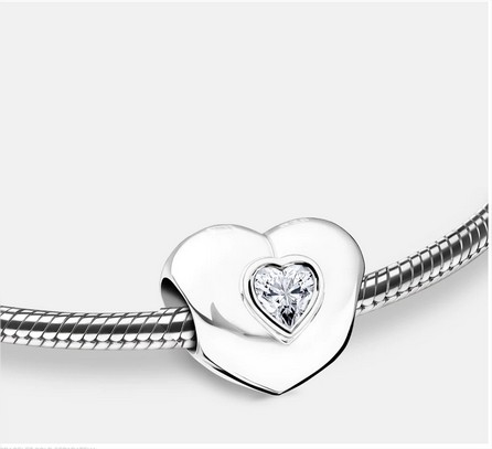 Breloque: Coeur à coeur - Plaqué Rhodium w/Cristal clair